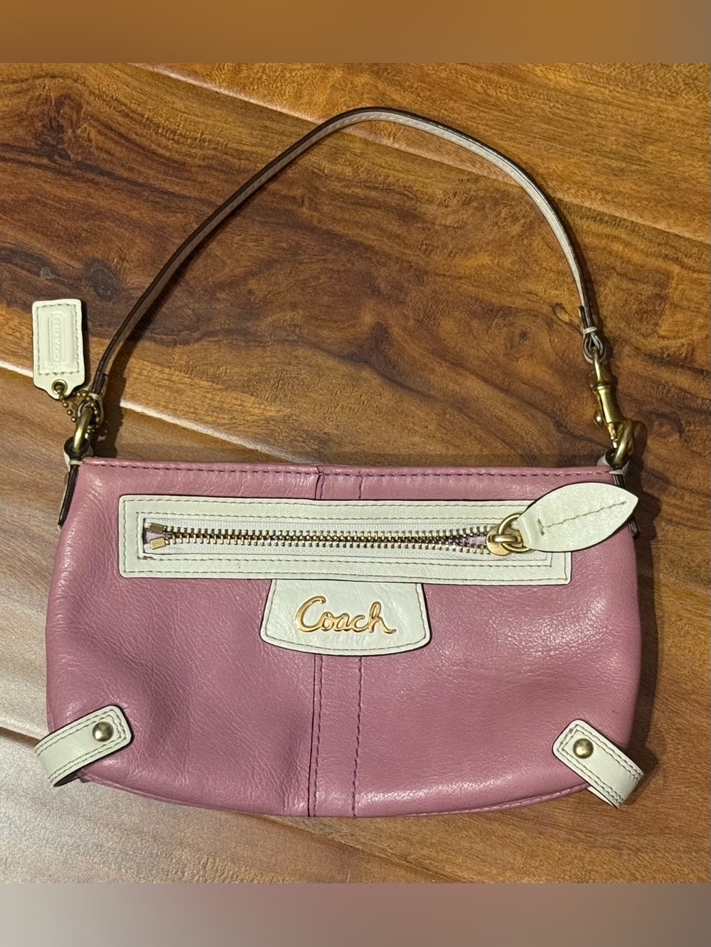 Coach Pink Leather Shoulder Bag with White Trim and Gold Hardware